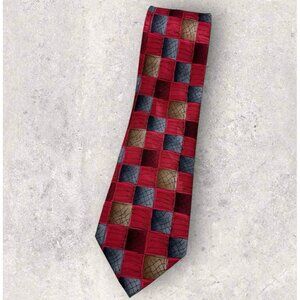 J. GARCIA Silk Tie XL Red Gray Beige Geometric Art W:3.7" EUC